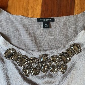 Ann Taylor Silk Silver Sleeveless Top